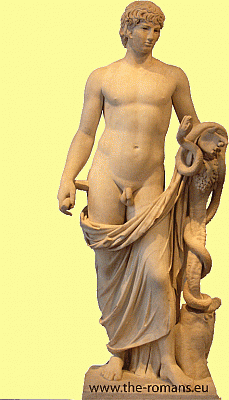 Statue with cornucopia, snake and portrait of Antinous 