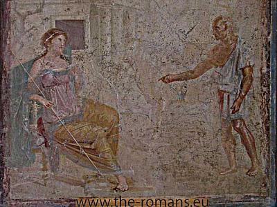 Deadalus shows Pasiphae the artificial cow 